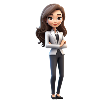 3d cartoon businesswoman on transparent background generative ai png